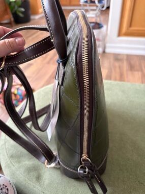 Dooney & Bourke NWT! Green Leather Crossbody Bag with Brown Trim